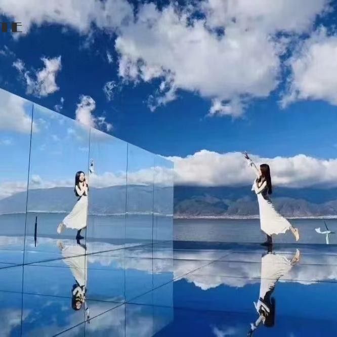 24x36 50x70 60 X 40 Curved Mirror Glass Sheet Blue Reflection Double Sided